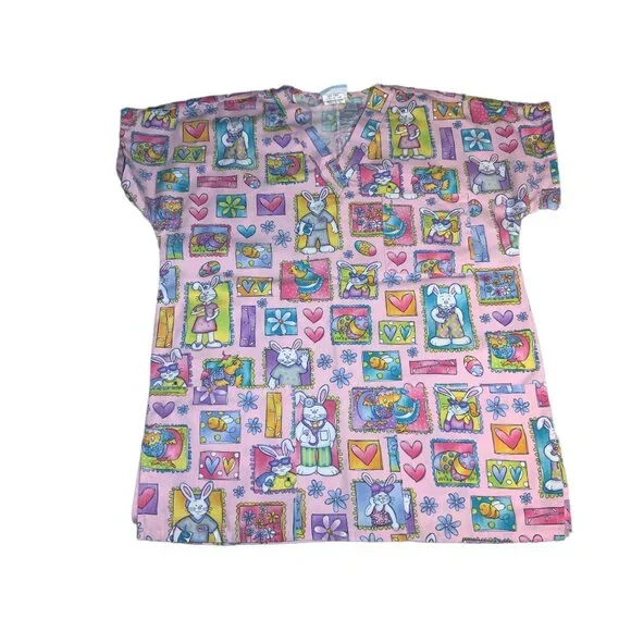 Easter Nurse Scrub Top Medical Nurse Uniform Size small - Picture 7 of 10